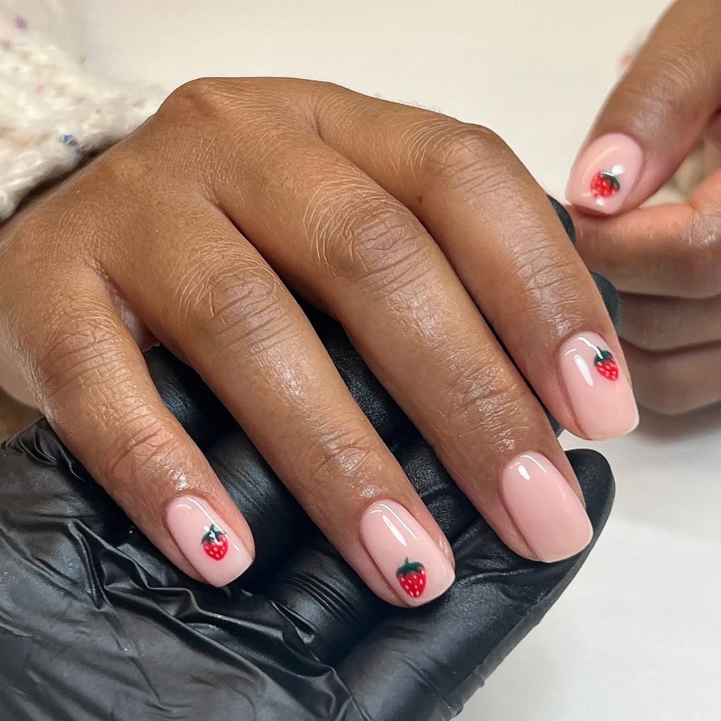 Strawberry Decal Short Square Nails Strawberry Decal Short Square Nails — Simple Gymnastics Nails 2027