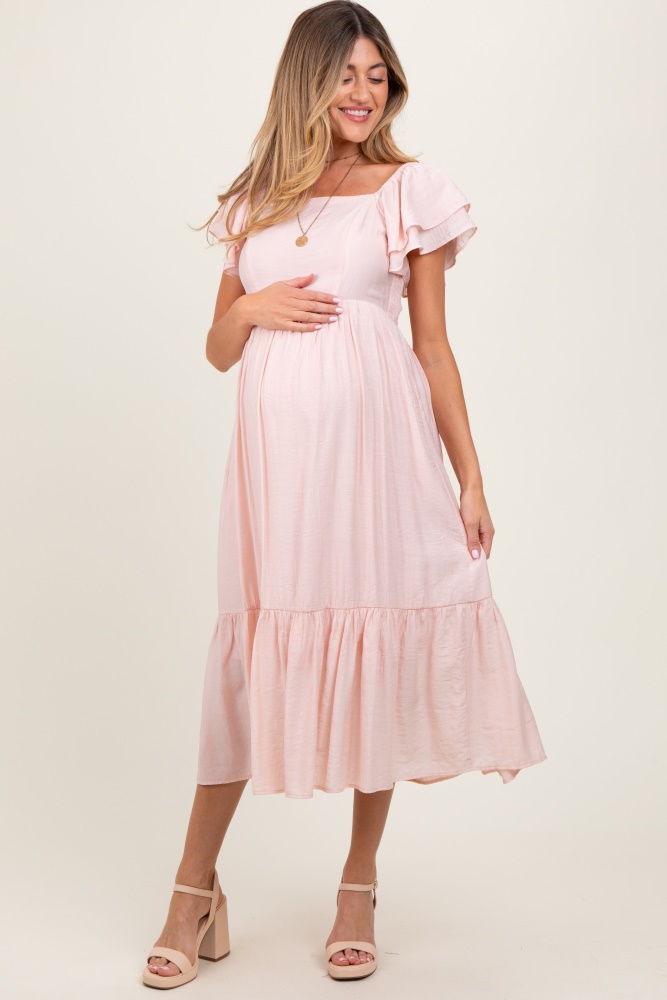 Pale Pink Midi Dress with Ruffled Sleeves for a Sweet Look Pale Pink Midi Dress with Ruffled Sleeves for a Sweet Look — Summer Baby Shower Outfits 2027