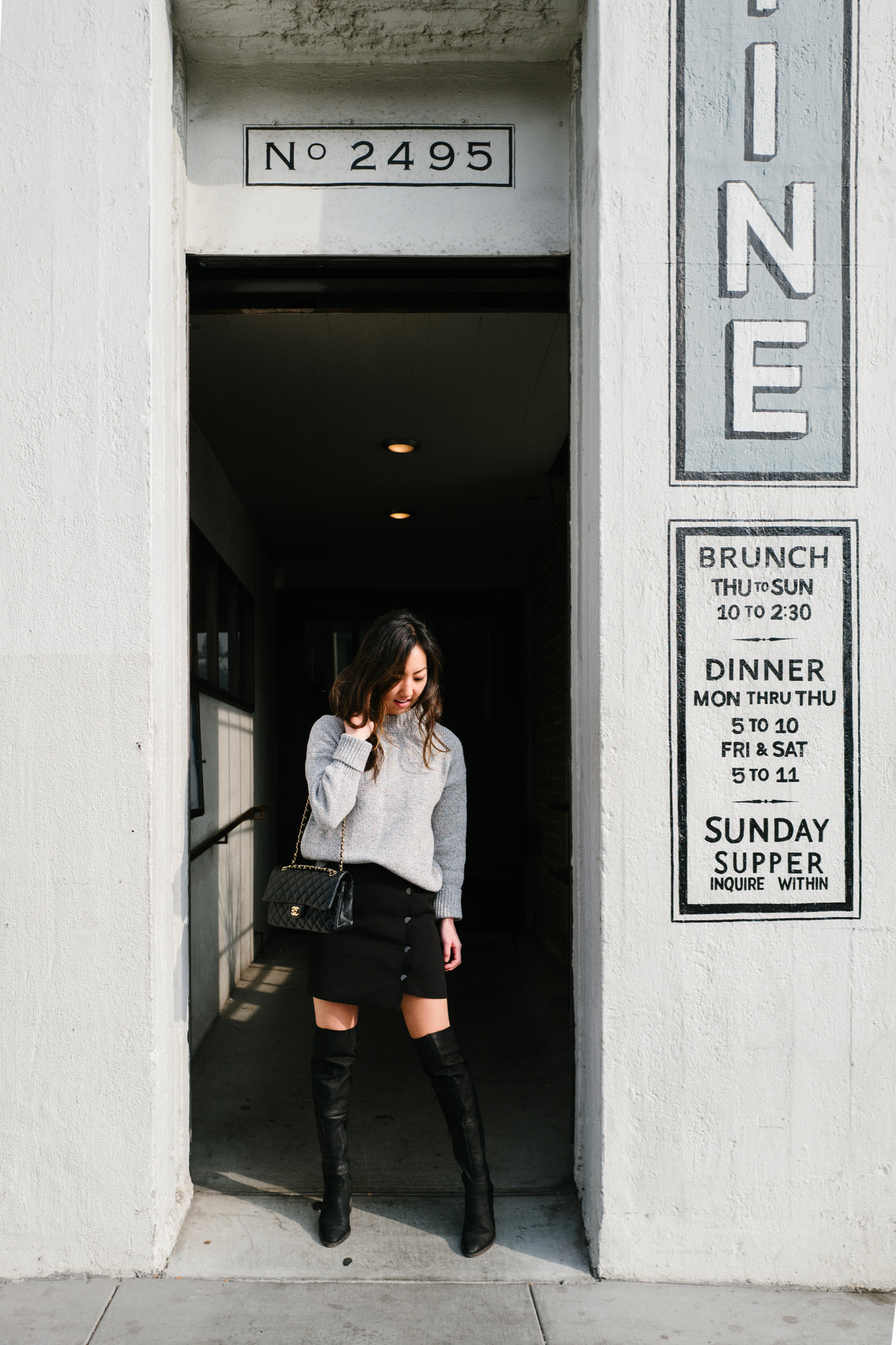 Grey Marl Sweater with Button Detail Mini Skirt and OTK Boots — Sweater and Skirt Outfits 2027