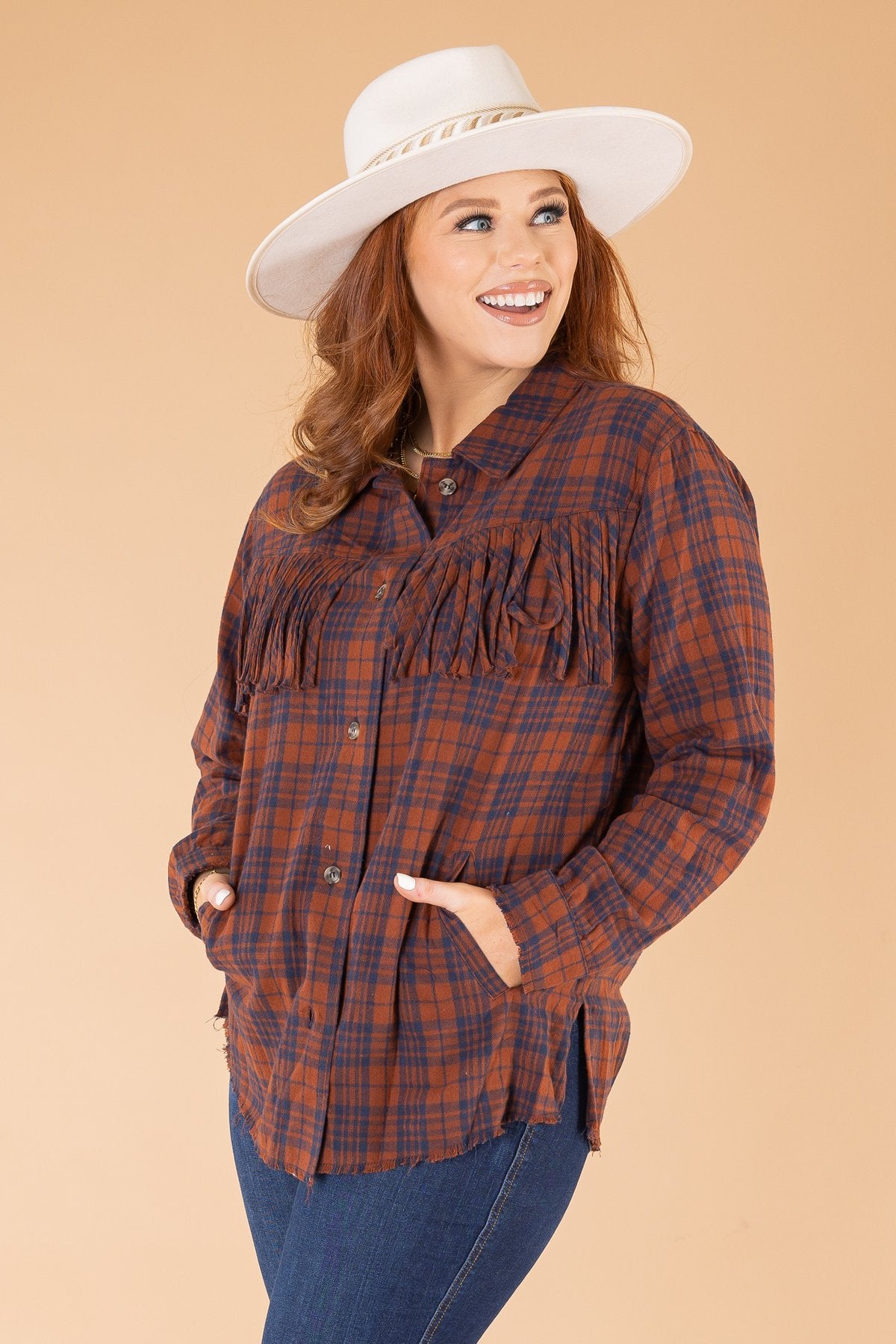 Plaid Fringe Shirt with Dark Wash Jeans Plaid Fringe Shirt with Dark Wash Jeans — Rodeo Outfits 2027