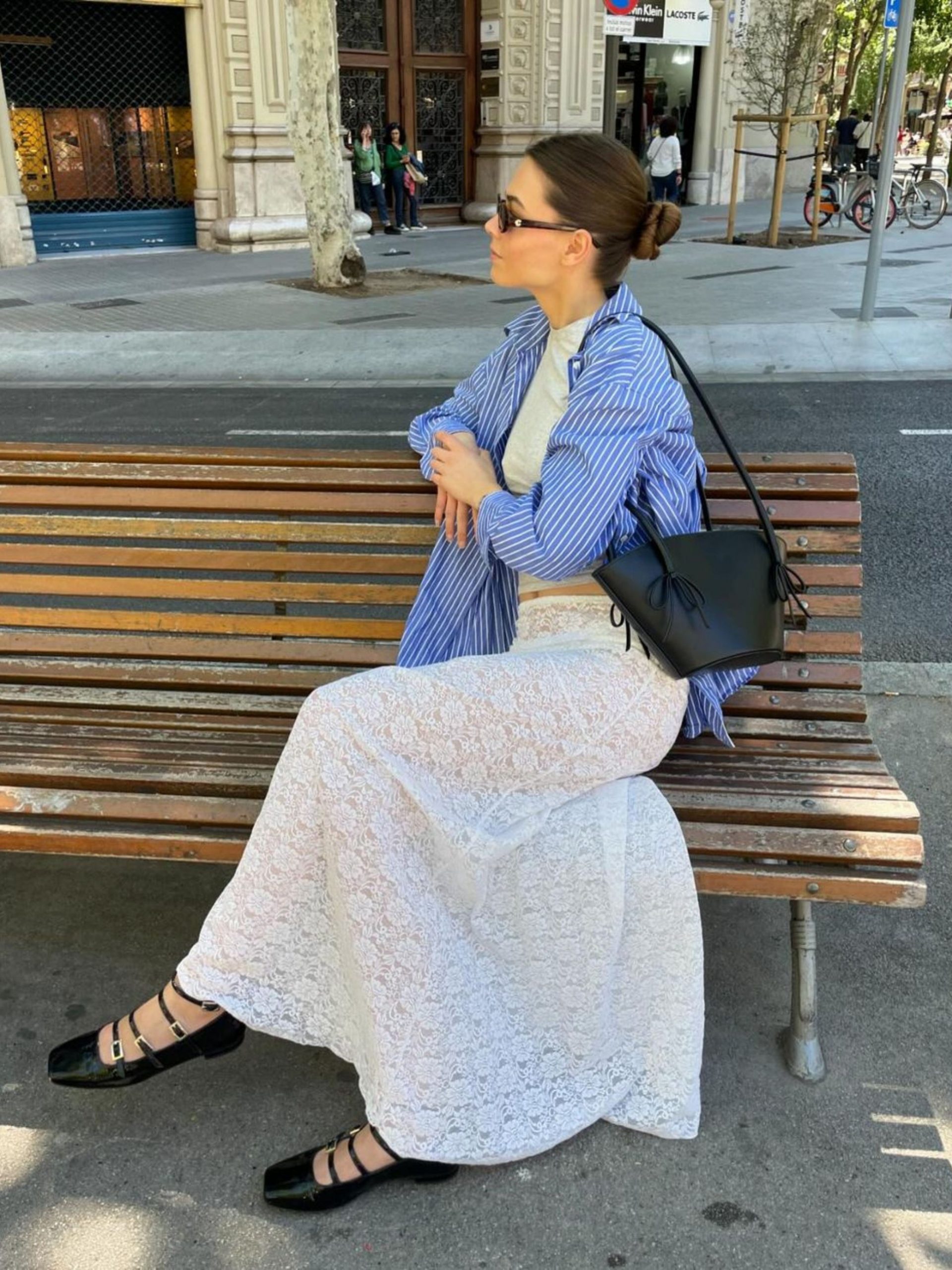 Weekend Casual: Lace Skirt with T-Shirt and Striped Shirt — Lace Skirt Outfits 2027