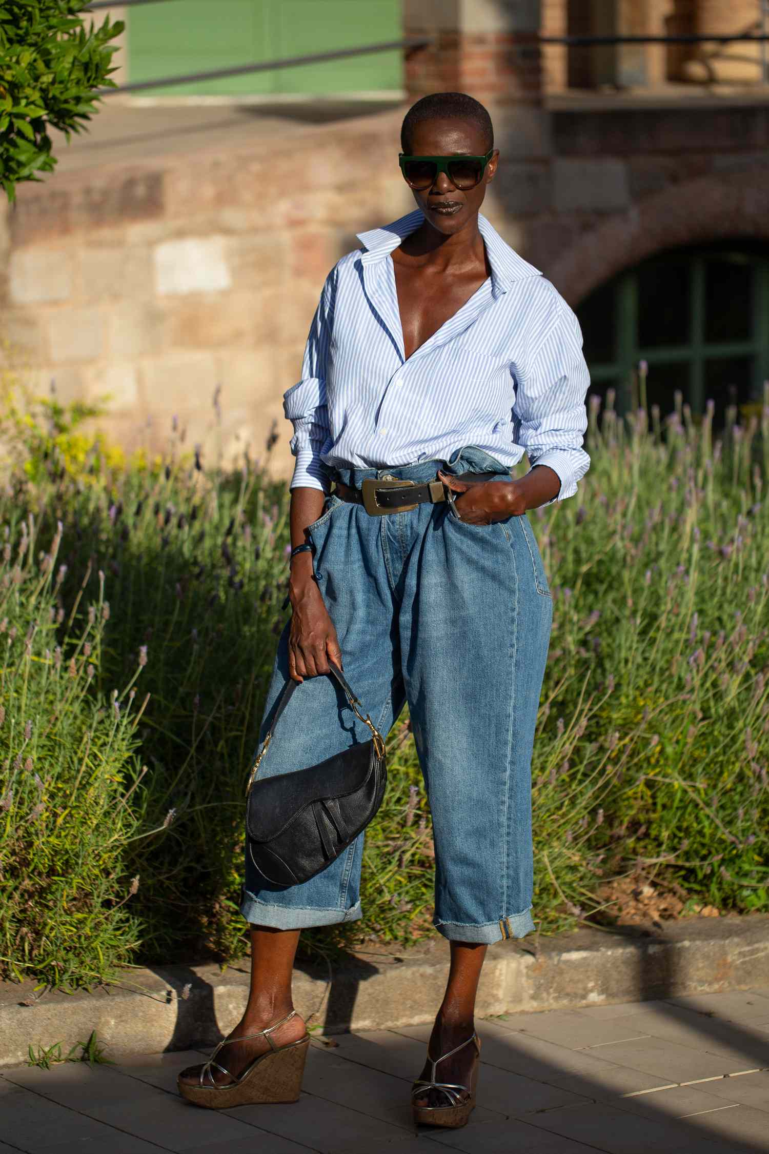 Oversized Striped Shirt Tucked into Wide-Leg Denim for Casual Chic Oversized Striped Shirt Tucked into Wide-Leg Denim for Casual Chic — Nautical Outfits 2027