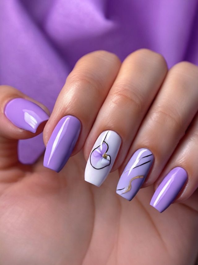 Bright Lavender with Flower Accent — Lavender Wedding Nails 2027