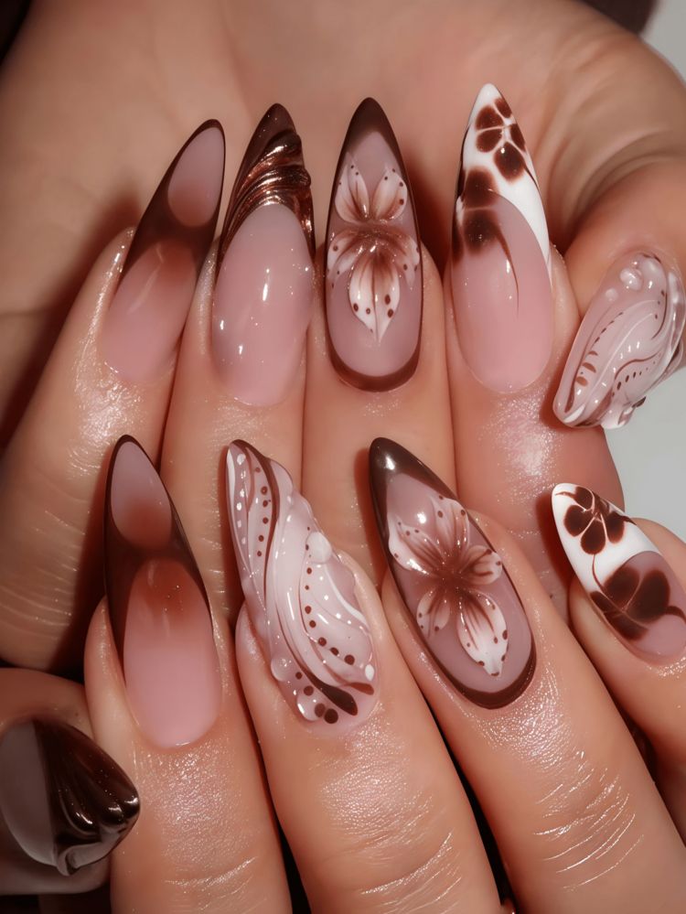 Glossy With Matte 3D Elements Visual Idea Glossy With Matte 3D Elements Visual Idea — Painted Petal Nails 2027