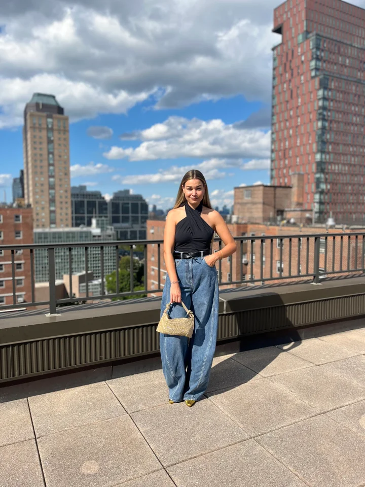 Pointed Toe Heels Baggy Wide Leg Jeans with Halter Top and Sparkly Accessory — Wide Leg Jeans 2027