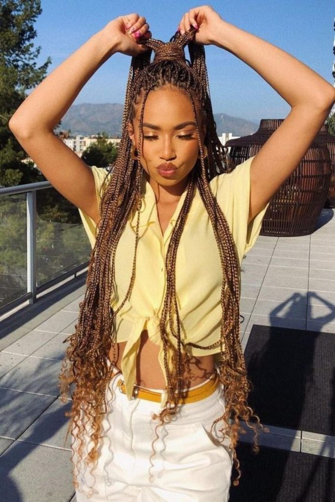 Box Braids Mid-Back Dark Brown Braids With Silver Beads — Knotless Braids 2027 for Prom