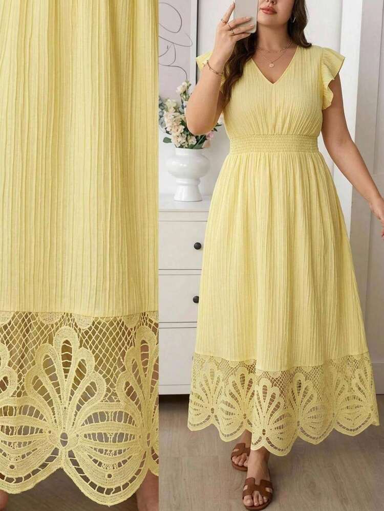 Breezy Charm: Pale Yellow Smocked Midi Dress Breezy Charm: Pale Yellow Smocked Midi Dress — Plus Size 4th of July Outfits 2027