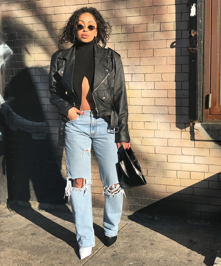 Edgy Moto Jacket with Distressed Straight-Leg Jeans — Outfit Trends 2027