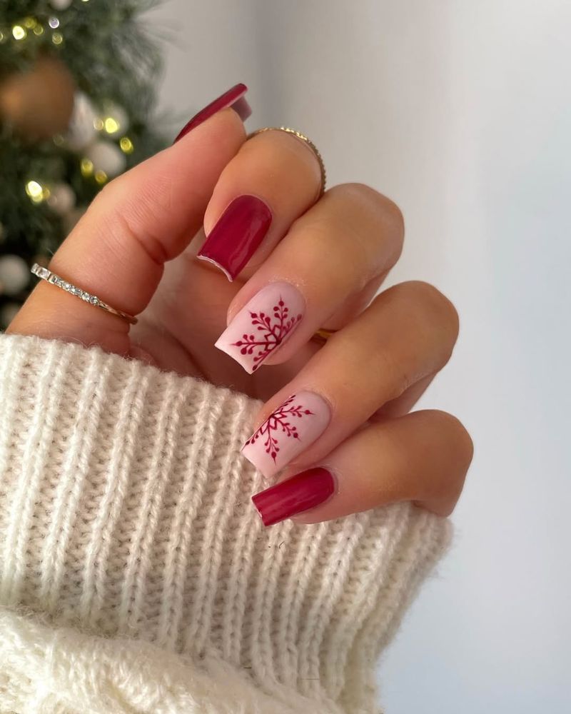 Berry Red Snowflake Accent Berry Red Snowflake Accent — Snowflake Nails 2027
