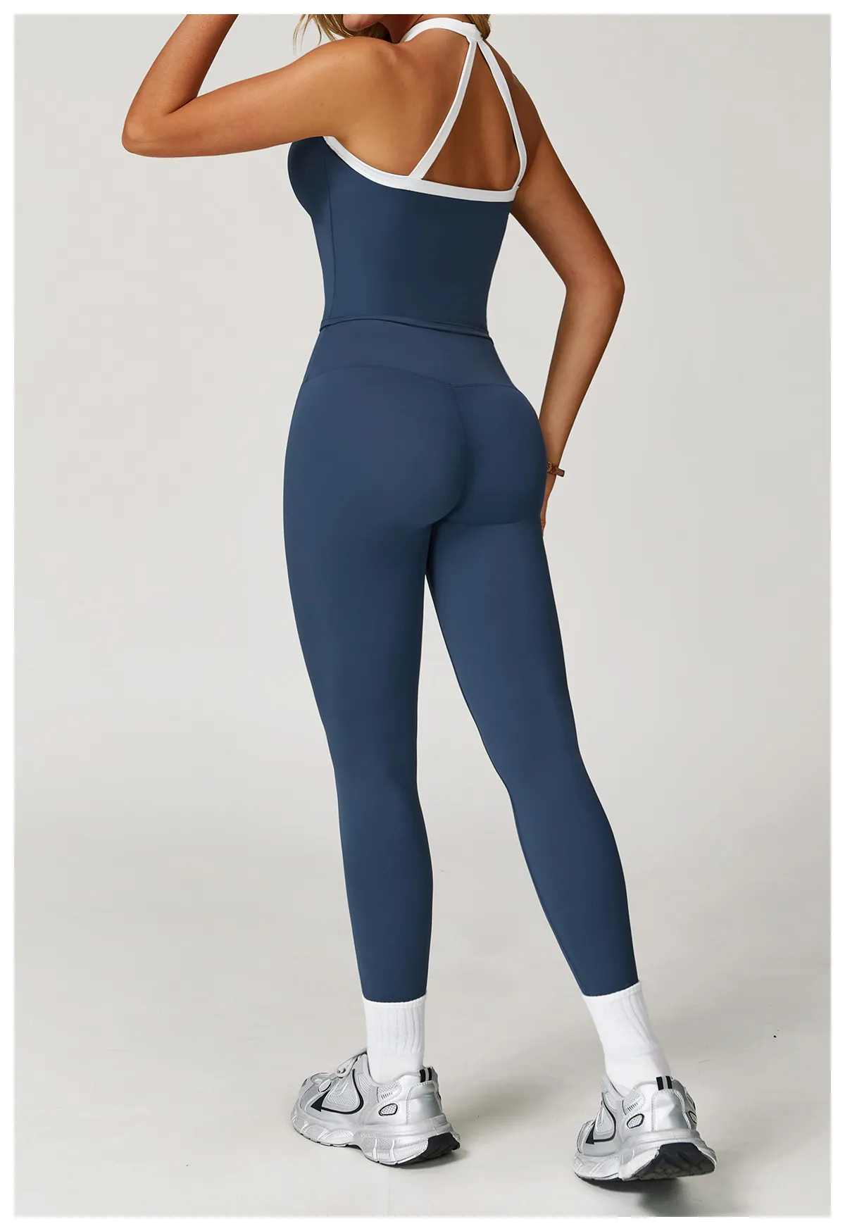 Blue One-Piece Athletic Set with Contrast Trim — Gym Outfits 2027