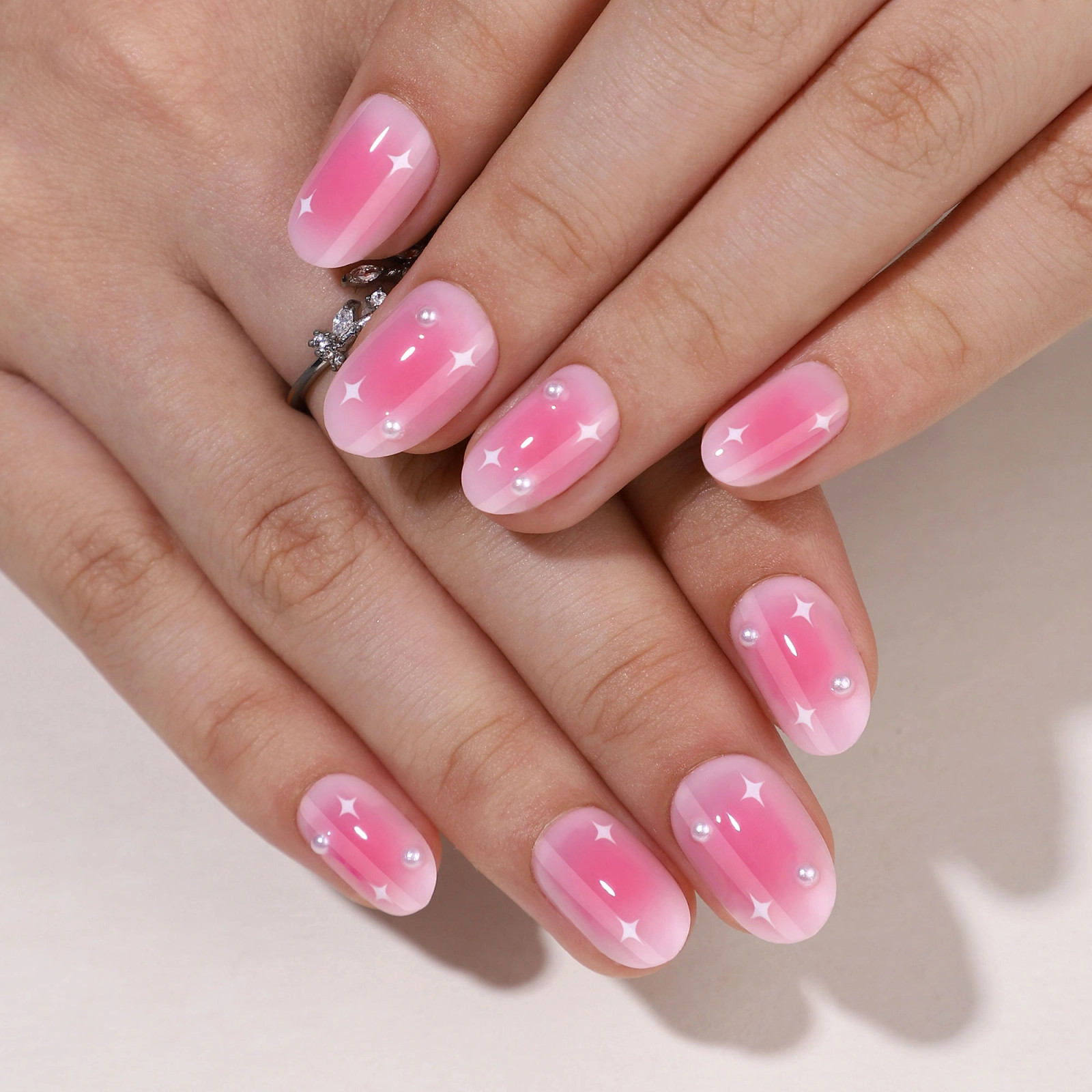 Pink Aura Gradient with Pearl Accents Pink Aura Gradient with Pearl Accents — Nails 2027 for Short Nail Beds