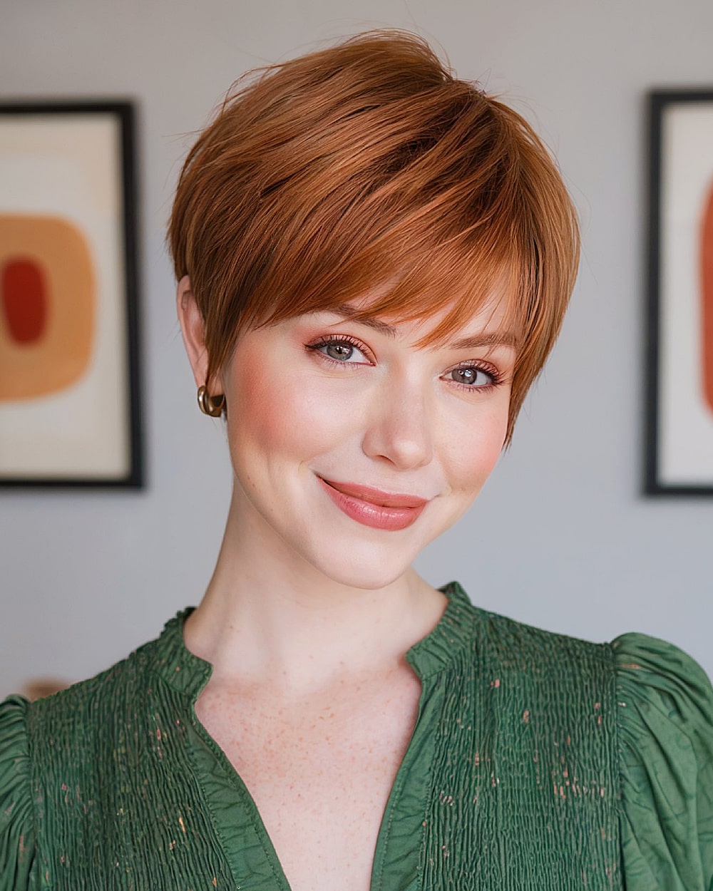 Copper Pixie with Side-Swept Bangs Copper Pixie with Side-Swept Bangs — Pixie 2027 with Bangs