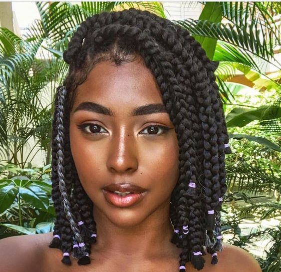 Collarbone Box Braids With Purple Beads — Vacation Hairstyles 2027