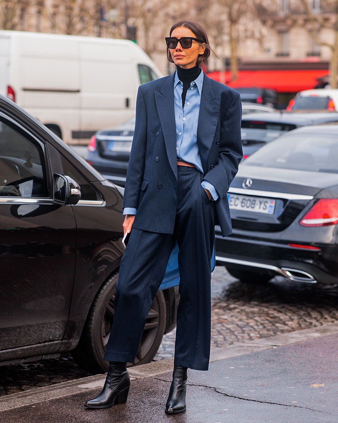 Black Turtleneck Under an Oversized Pinstripe Blazer — Turtleneck Outfits 2027