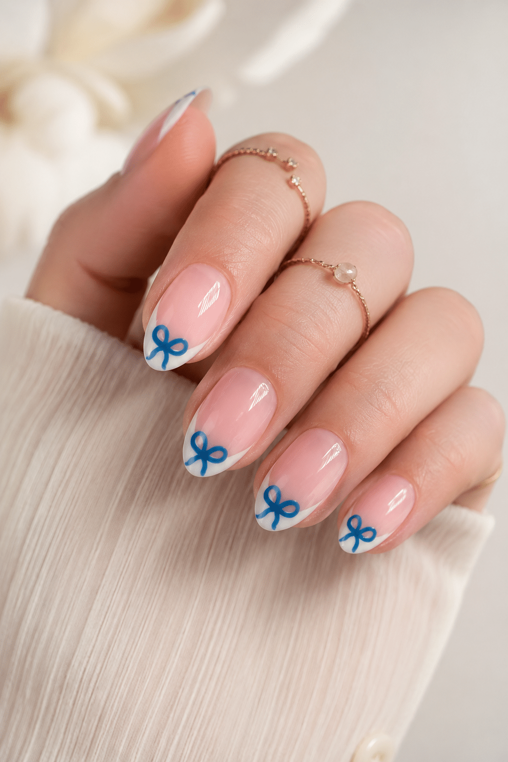 Blue Bow Tip French Nails Blue Bow Tip French Nails — Small Bow Nails 2027