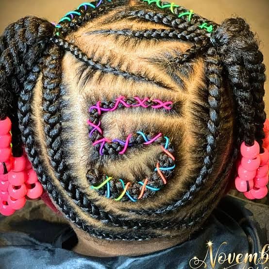 Cornrows With Decorative Bead Shape — Kids Braids 2027