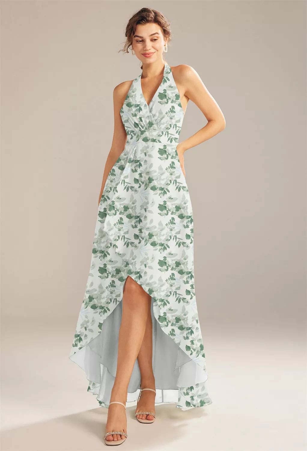Chiffon Halter Dress with High-Low Hemline Chiffon Halter Dress with High-Low Hemline — Country Wedding Guest Dress 2027