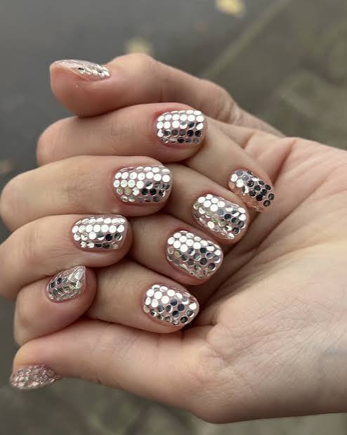 Silver Chrome Mosaic Nails Silver Chrome Mosaic Nails — New Years Eve Nails 2027