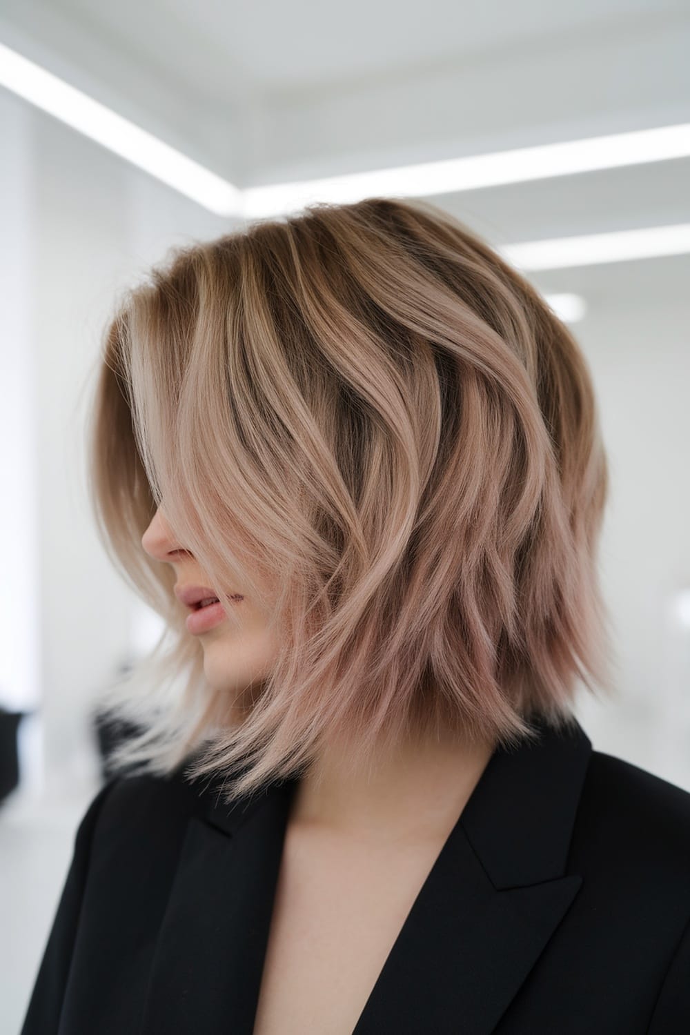 Dark Brown Wavy Lob with Side-Swept Bangs Dark Brown Wavy Lob with Side-Swept Bangs — Office Hairstyles 2027