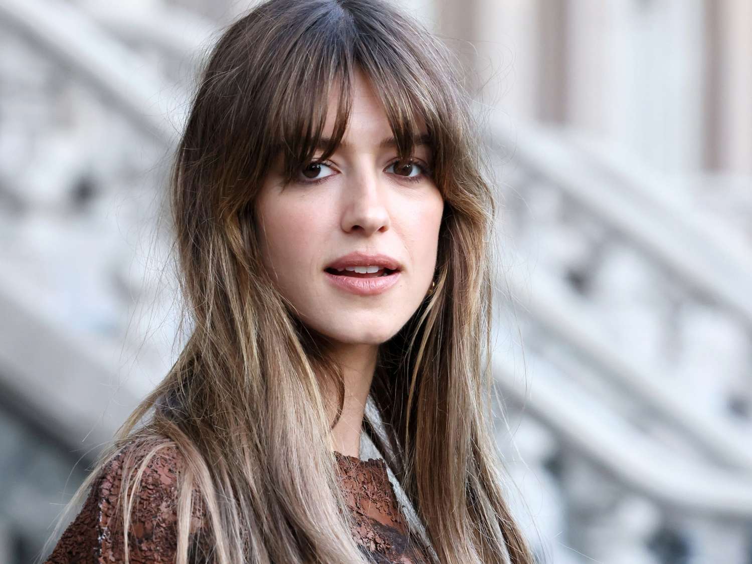 Fine Blonde Balayage With Blunt Bangs Fine Blonde Balayage With Blunt Bangs — Bardot Bangs 2027