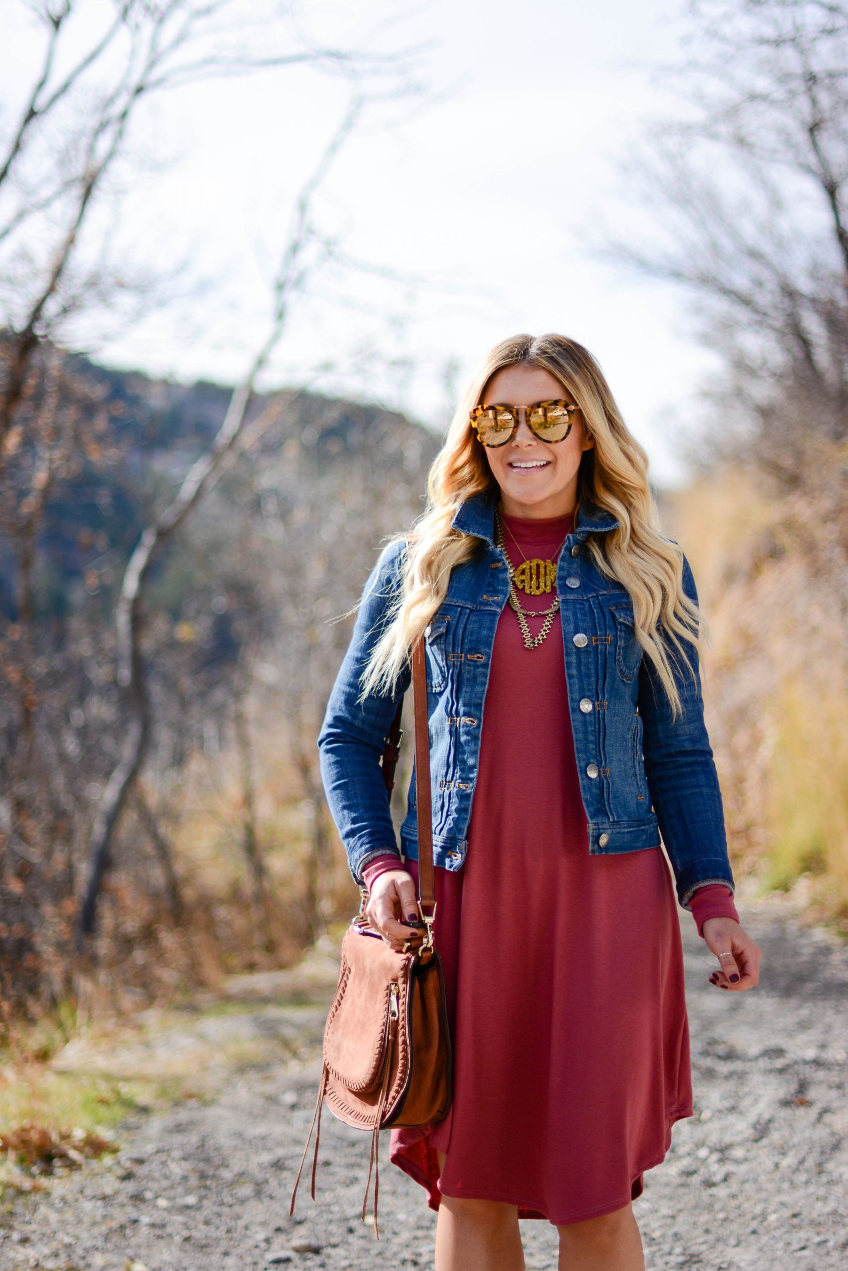 Denim Jacket Over a Rose Dress with Sneakers — Denim Jacket Outfits 2027