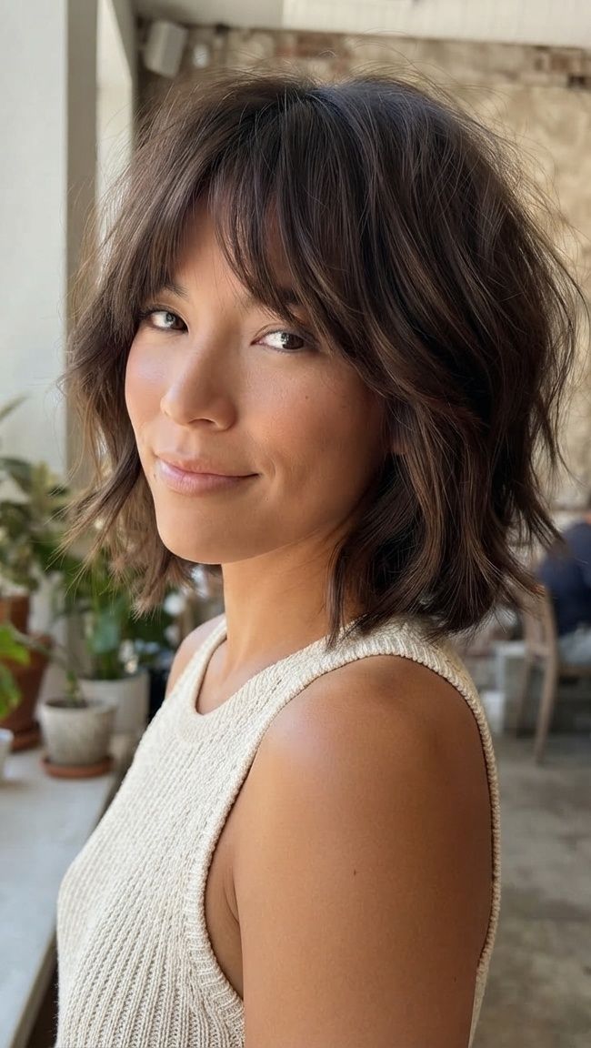 Collarbone Bob Shaggy Texture Collarbone Bob Shaggy Texture — Bob 2027 with Curtain Bangs