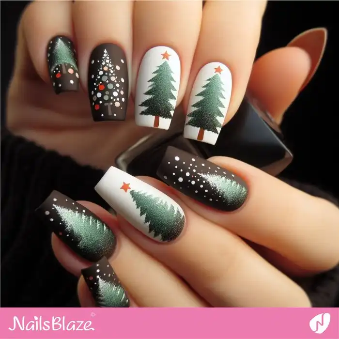 Medium Coffin Christmas Tree Glitter Nails Medium Coffin Christmas Tree Glitter Nails — Matte Christmas Nails 2026