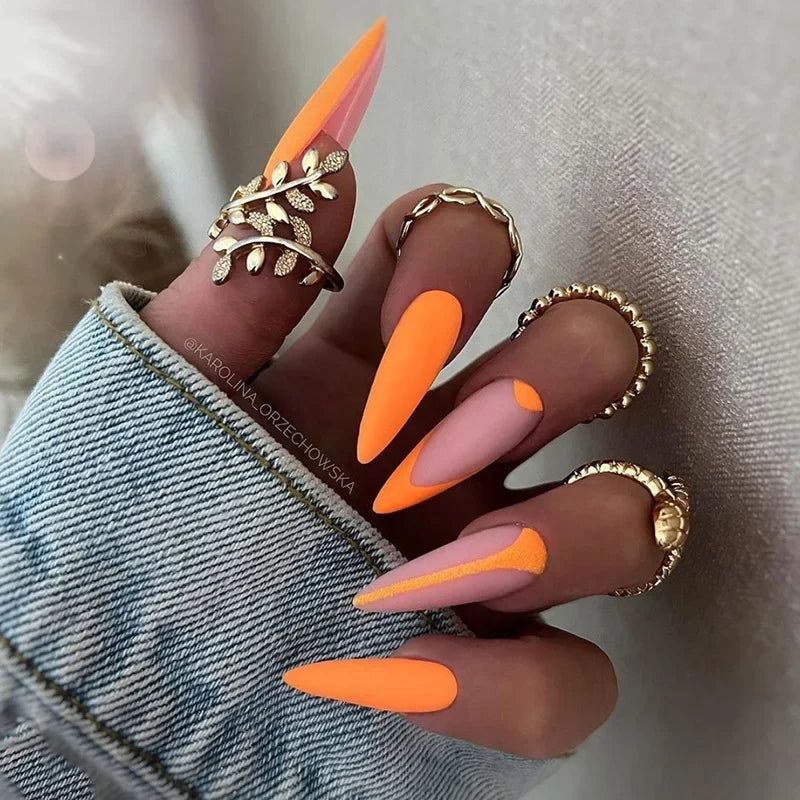 Neon Orange French Tips Matte Neon Orange French Tips Matte — Neon Stiletto Nails 2027