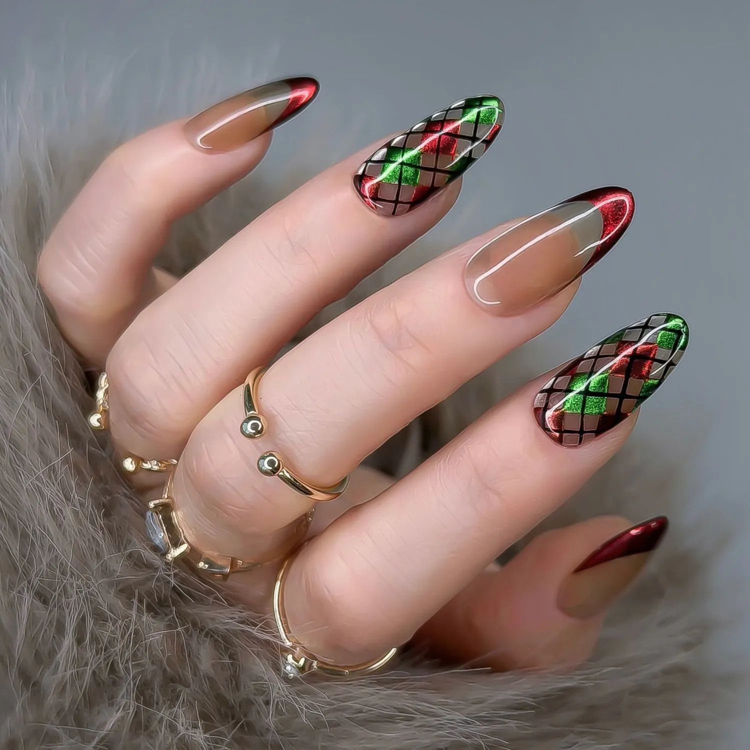 Metallic Plaid Almond Nails Metallic Plaid Almond Nails — Retail Nails 2027