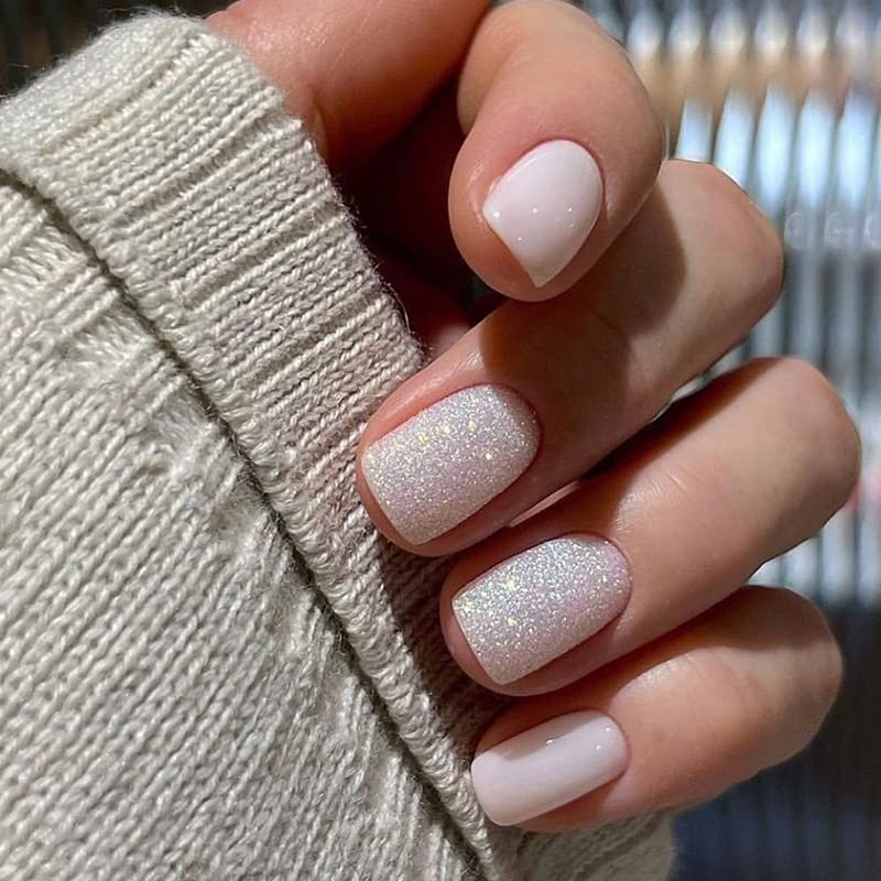 Short Square Pale Pink with Iridescent Glitter Accents Short Square Pale Pink with Iridescent Glitter Accents — Wedding Square Nails 2027