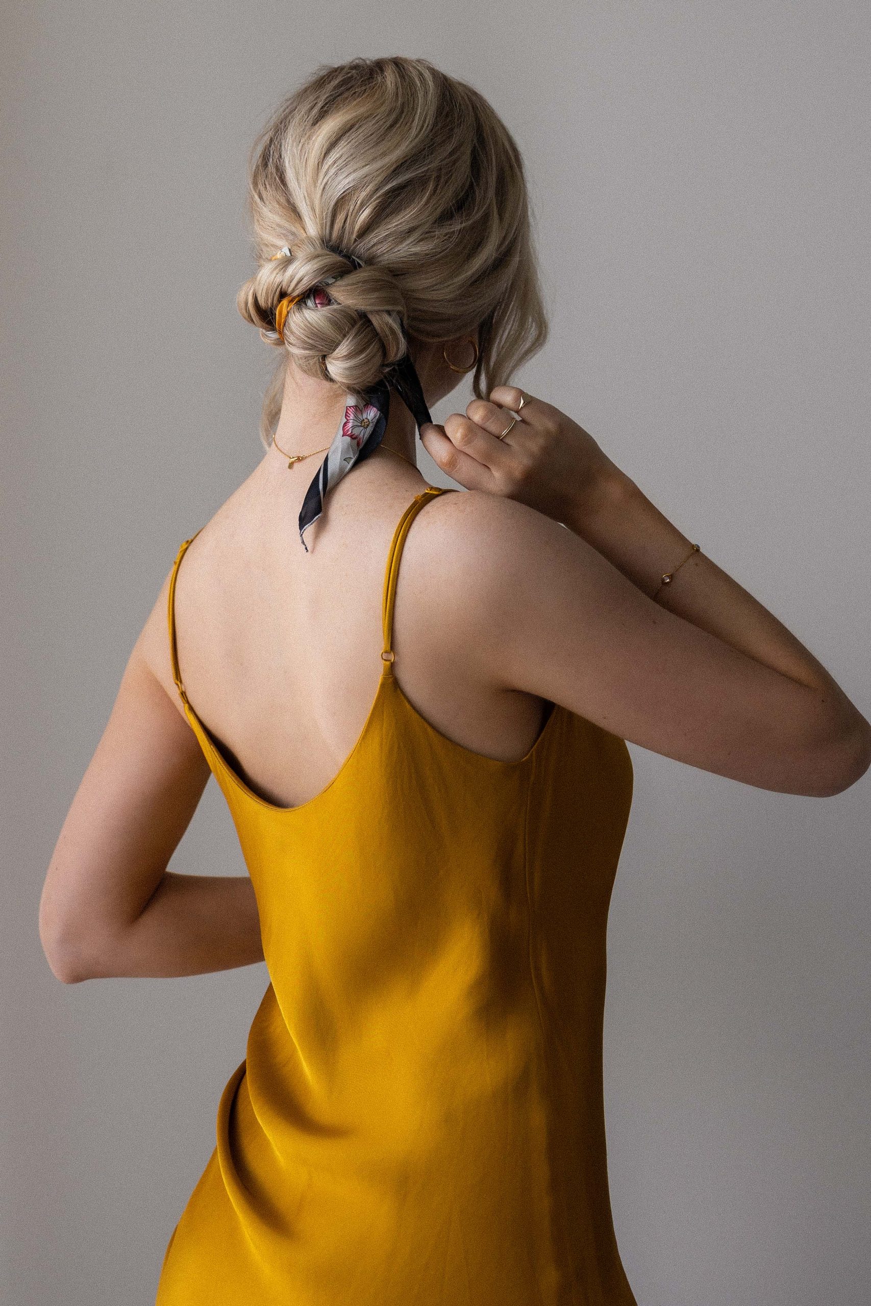 Blonde Twisted Bun With Scarf Blonde Twisted Bun With Scarf — Scarf Hairstyles 2027