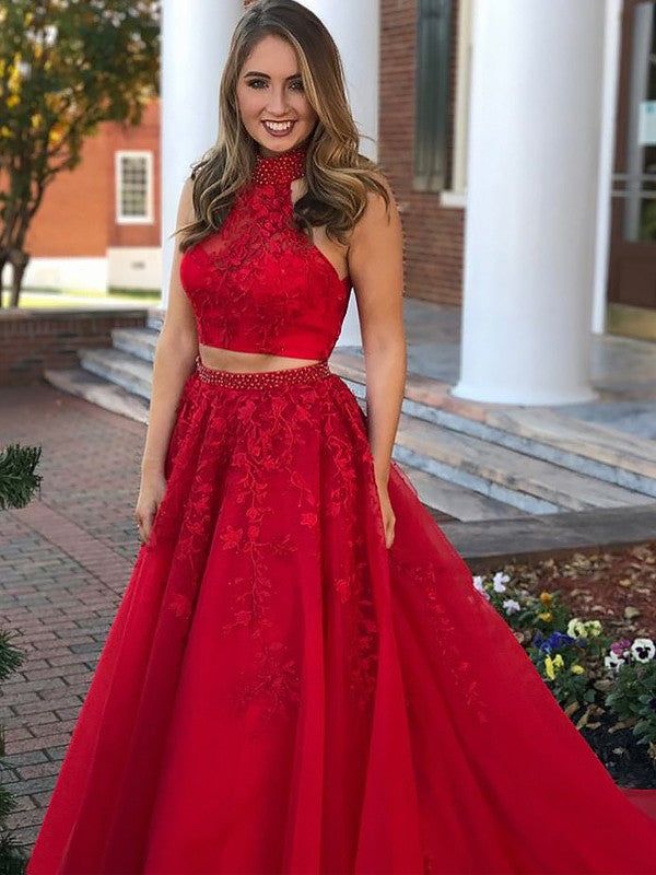 Red Two-Piece Lace Prom Dress with Crop Top Red Two-Piece Lace Prom Dress with Crop Top — Junior Prom Outfits 2027