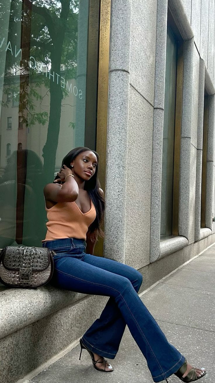 Orange Ribbed Tank Top with Dark Wash Bootcut Jeans for Brunch Orange Ribbed Tank Top with Dark Wash Bootcut Jeans for Brunch — Brunch Bootcut Jeans Outfits 2027