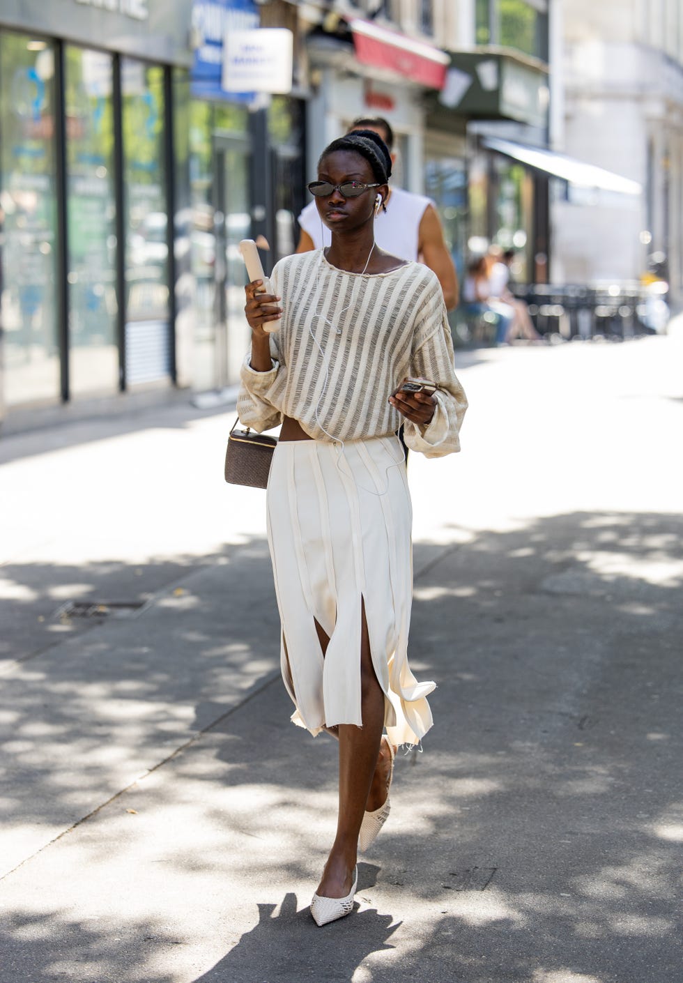Chic Beige and White Striped Top with Satin Midi Skirt Chic Beige and White Striped Top with Satin Midi Skirt — Cute Outfits 2027