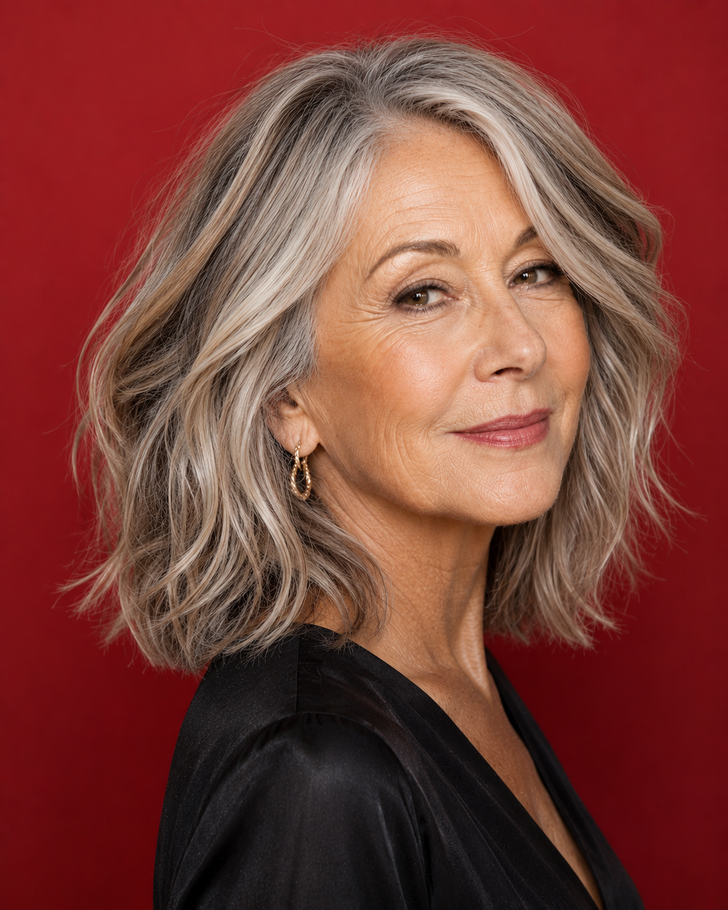 Angled Lob With Grey Base and Blonde Balayage — Spring Balayage 2027