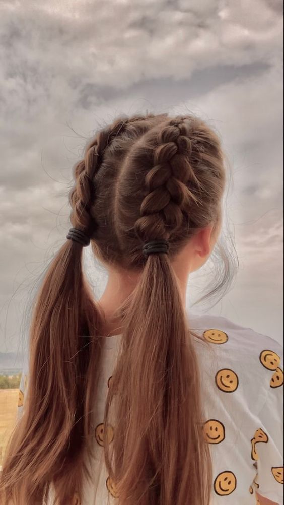 Two Braids Into Ponytails Visual Idea Two Braids Into Ponytails Visual Idea — Ponytail Hairstyles 2027 for School