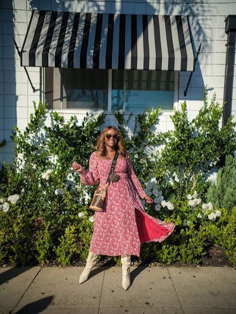 Pink Floral Print Maxi Dress with a High Side Slit — Pink Valentines Outfits 2027