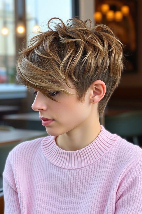 Honey Blonde Pixie With Soft Waves Honey Blonde Pixie With Soft Waves — Lowlights Pixie 2027