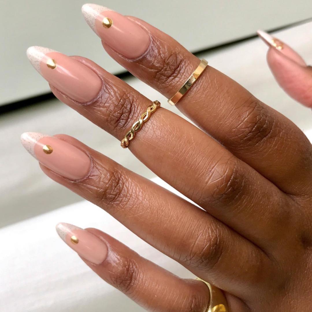 Nude Pink Gold Dot French Nude Pink Gold Dot French — Simple Wedding Nails 2027