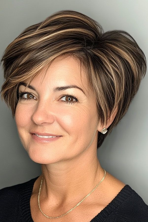 Ear Voluminous Dark Brown Pixie with Blonde Ear Voluminous Dark Brown Pixie with Blonde — Two Tone Pixie 2027