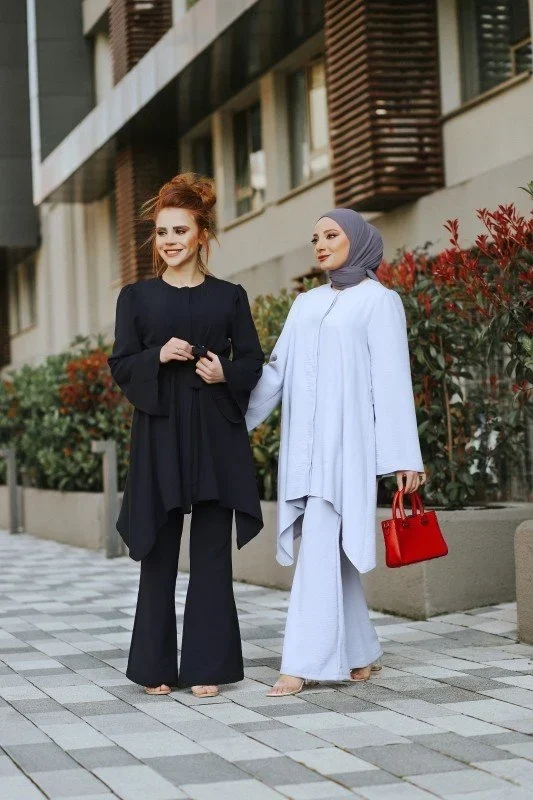 Casual Asymmetry: Light Blue Tunic and Wide-Leg Pants Set Casual Asymmetry: Light Blue Tunic and Wide-Leg Pants Set — Modest Outfits 2027