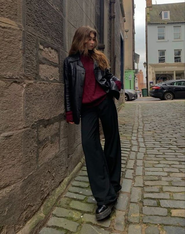 Leather Jacket and Wide-Leg Trousers for an Edgy Silhouette — Casual Outfits 2027 for Skinny Girls