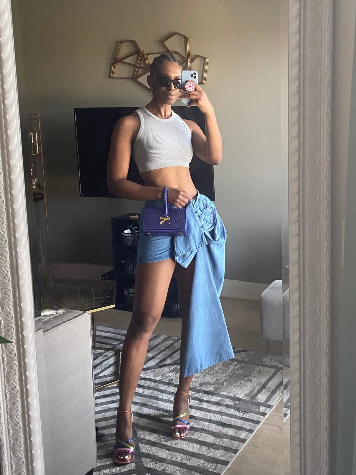 Edgy Contrast: Cropped Tank with Oversized Denim Skirt Edgy Contrast: Cropped Tank with Oversized Denim Skirt — Darty Outfits 2027