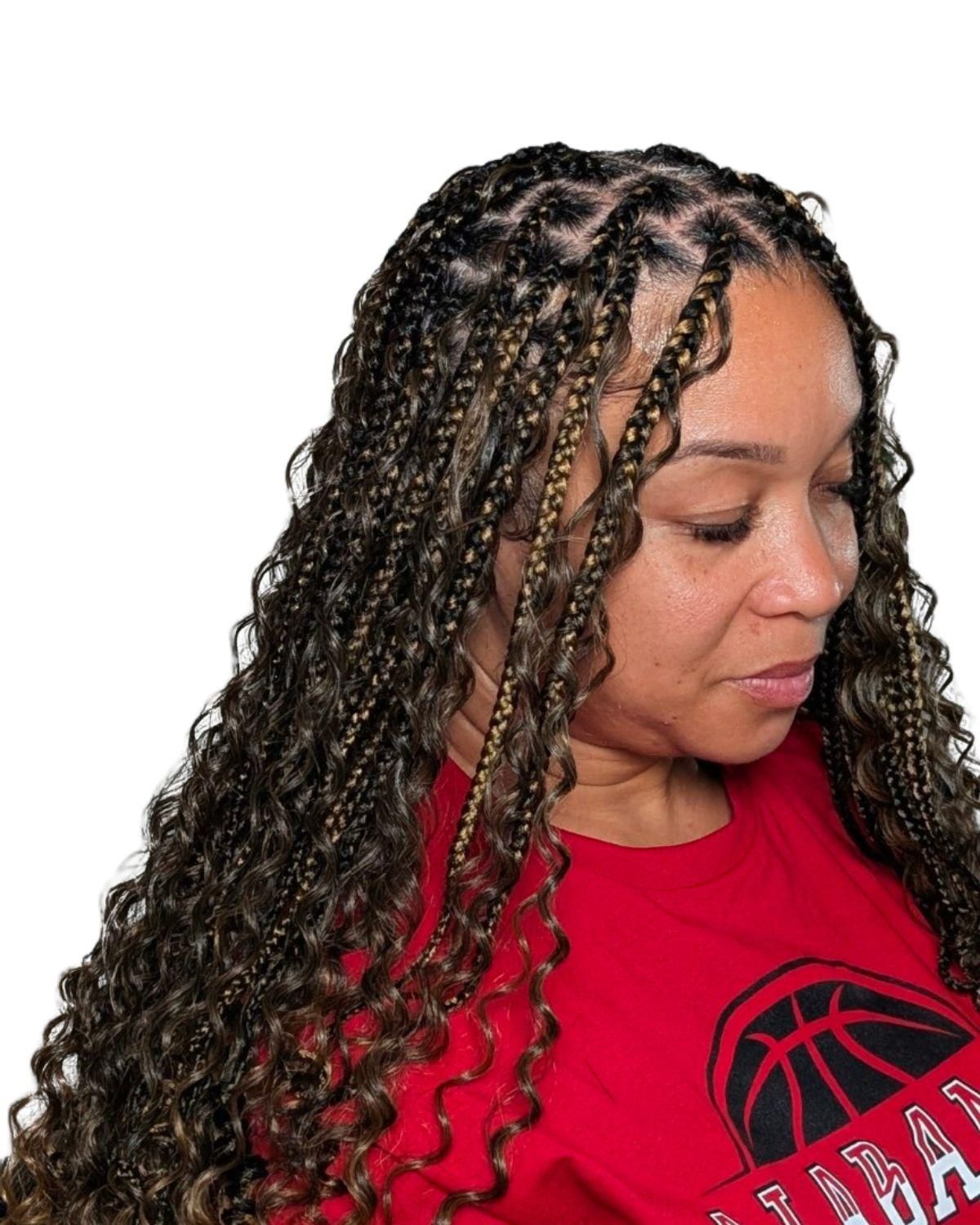 Medium Length Dark Brown With Blonde Medium Length Dark Brown With Blonde — Boho Knotless Braids 2027
