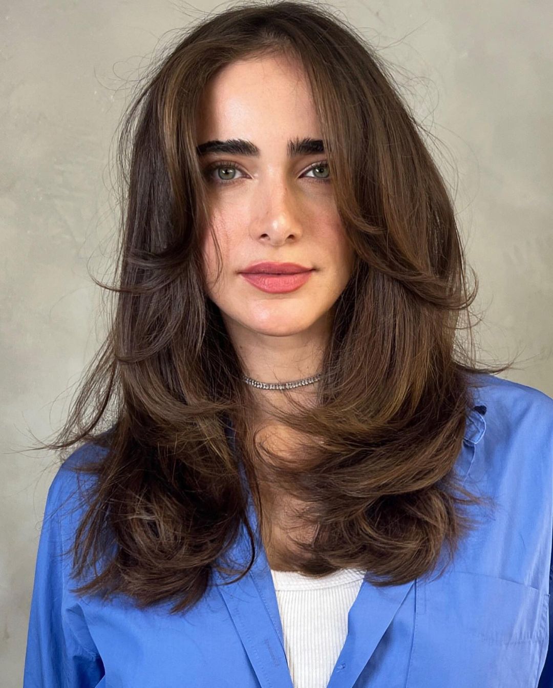 Collarbone Layers With Side-Swept Bangs Collarbone Layers With Side-Swept Bangs — Dark Brown Hair 2027