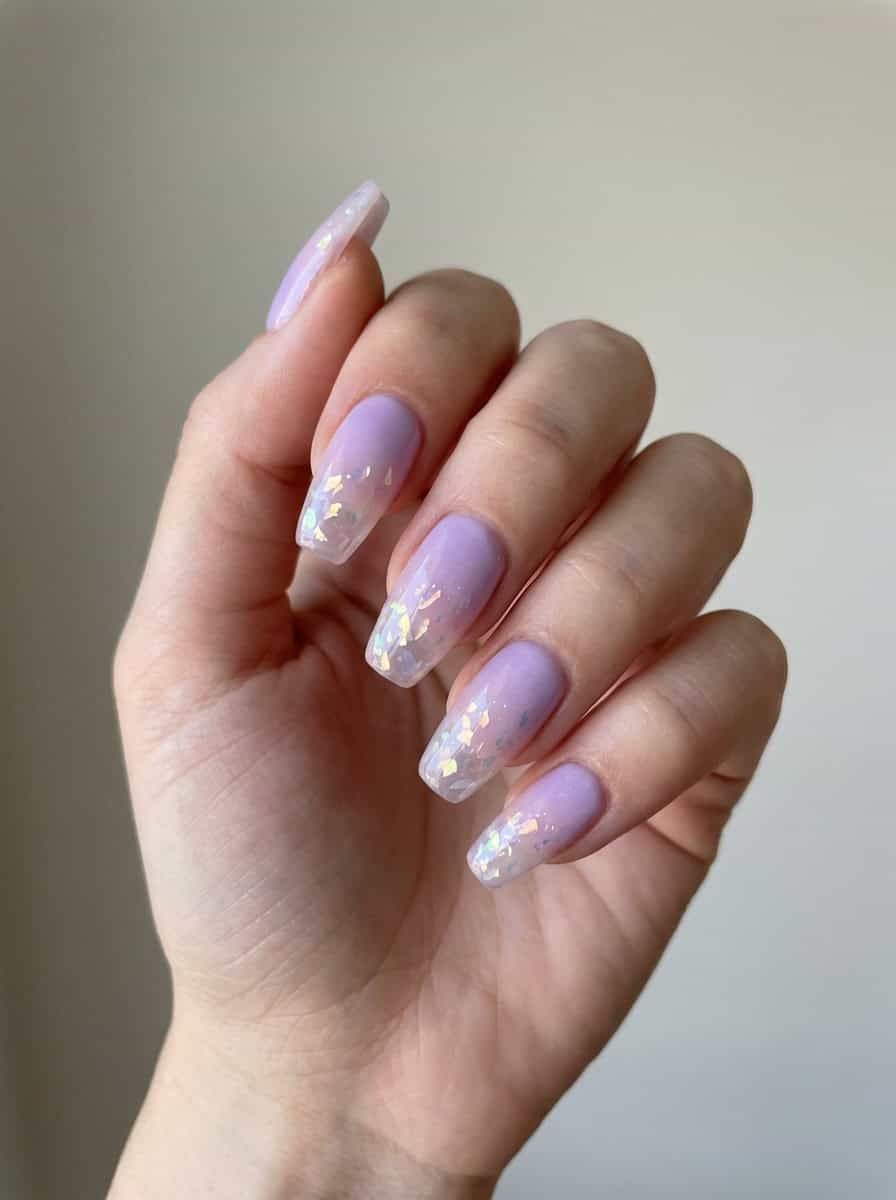 Sheer Lavender Ombre with Iridescent Flakes Sheer Lavender Ombre with Iridescent Flakes — Lavender Ombre Nails 2027
