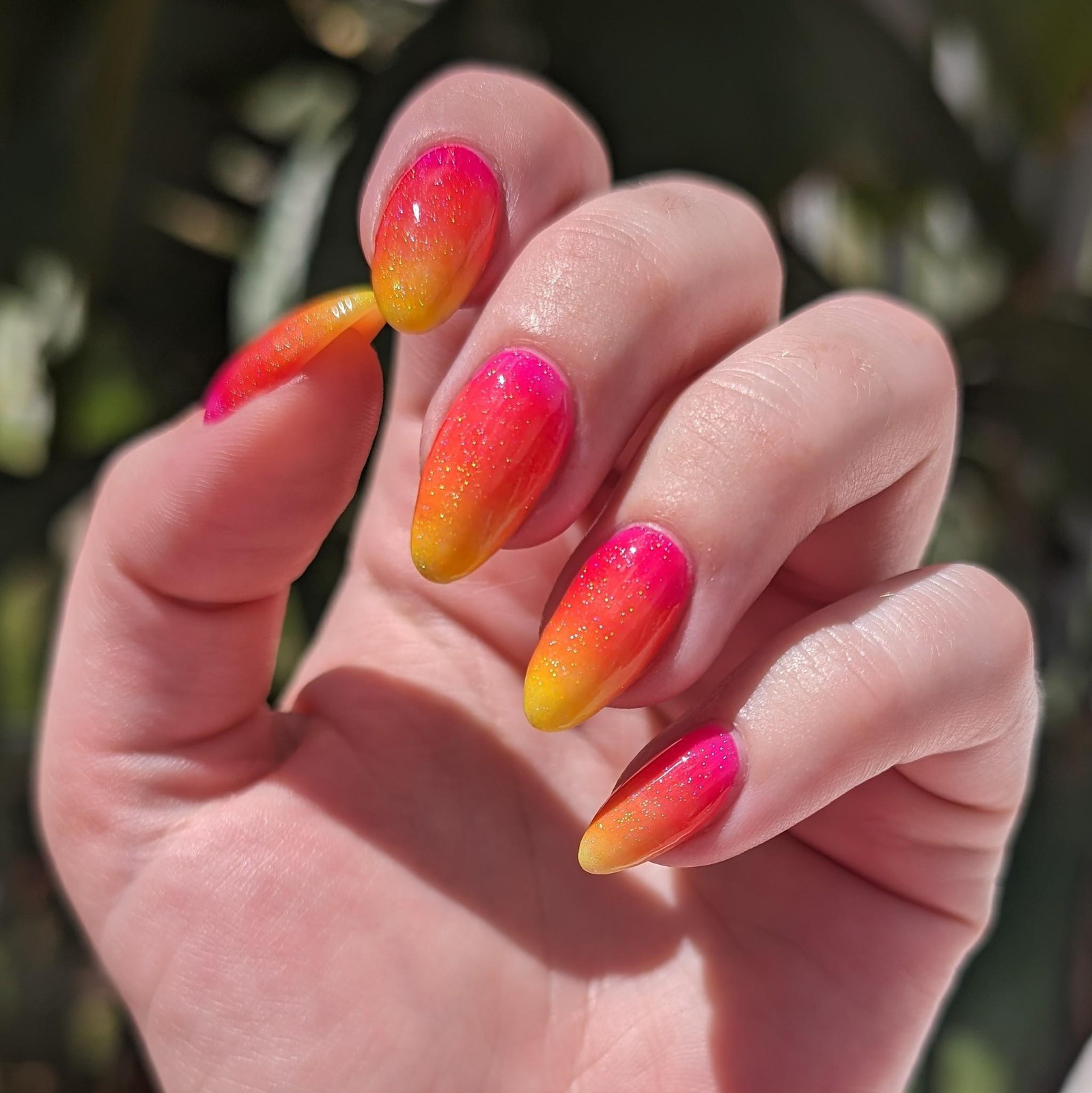 Vibrant Glitter Gradient with Pink Orange Yellow Vibrant Glitter Gradient with Pink Orange Yellow — Pink and Orange Sunset Nails 2027