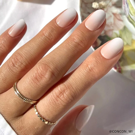 Subtle Sheer Nude to White Almond Ombre Subtle Sheer Nude to White Almond Ombre — Interview Nails 2027