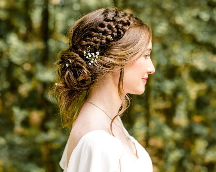 Brunette Braided Crown Updo Brunette Braided Crown Updo — Wedding Hairstyles 2027 with Weave
