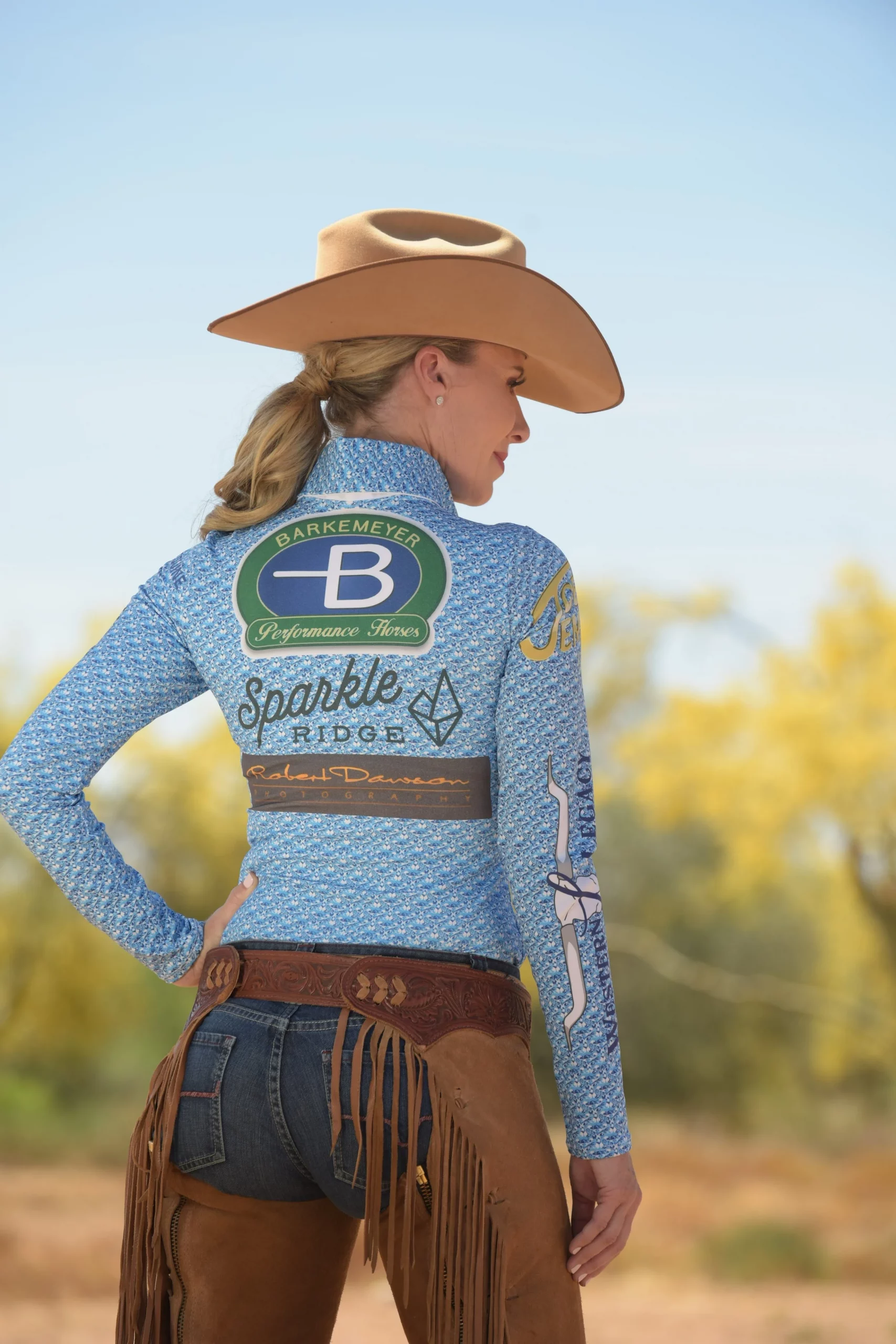 Performance Shirt with Fringed Chaps and Cowboy Hat Performance Shirt with Fringed Chaps and Cowboy Hat — Rodeo Outfits 2027